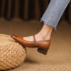 Timeless Washed Leather Womens Square Toe Block Heel Mary Janes
