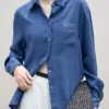 Minimalist Breathable Linen Lyocell Womens Long Sleeve Shirt