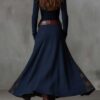 Boho Cotton Blend Spliced Womens High Waist Long Sleeve Maxi Dress