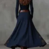 Boho Cotton Blend Spliced Womens High Waist Long Sleeve Maxi Dress