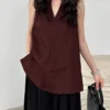 French Riviera Breathable Linen Lyocell Womens Halter V Neck Top