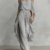 Timeless Grey Flowy Chiffon Womens Cold Shoulder Wide Leg Trouser Pants Set