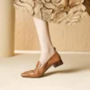 Timeless Crinkled Sheepskin Womens Square Toe Block Heel Loafers