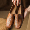 Minimalist Woven Genuine Leather Womens Slip On Loafers