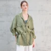 Timeless Sustainable Linen Blend Ruched Waist Utility Shirt Jacket