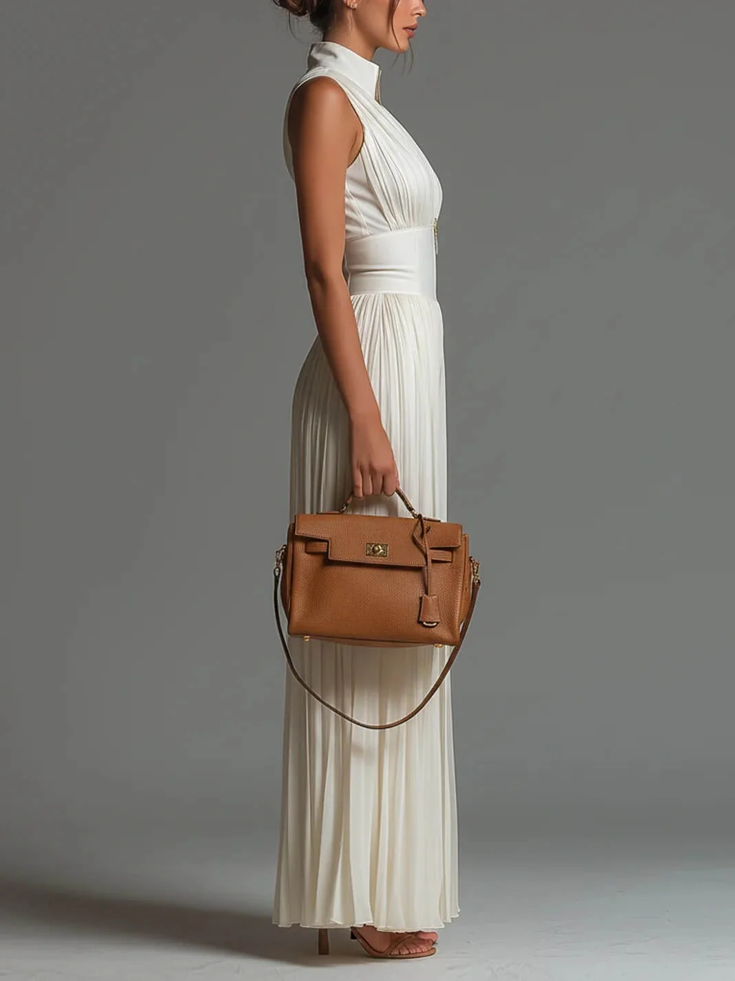 Minimalist Commuter Cream Pleated Wide Leg Womens Jumpsuit