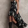 Boho Floral Print Stretchy Polyester Womens Spaghetti Strap Maxi Dress