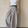 Minimalist Breathable Spliced Cotton Womens Mid Rise Straight Casual Pants