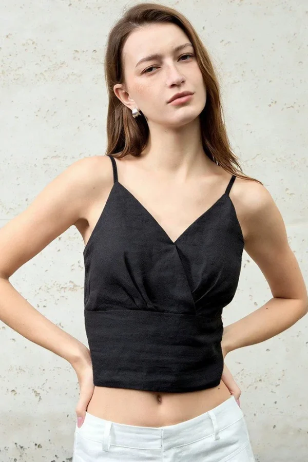 Minimalist Sustainable Breathable Linen Womens Cropped V Neck Cami Top