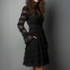 Timeless Sheer Fringed Stretchy Polyester Womens Slim Fit Midi Dress