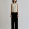 Minimalist Cotton Linen Ribbed Knit Womens Slim Fit Halter Vest