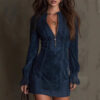 Boho Embroidered Lace Stretchy Polyester Womens Long Sleeve Mini Dress