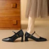 Timeless Sustainable Sheepskin Womens Block Heel Mary Jane Shoes