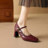 Timeless Sustainable Sheepskin Womens Block Heel Mary Jane Shoes