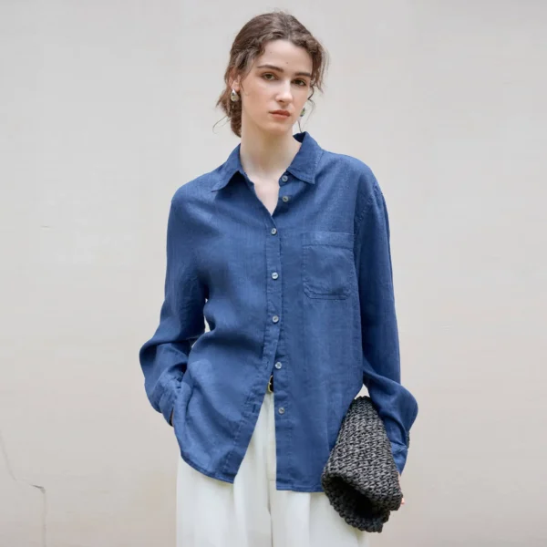 Minimalist Breathable Linen Lyocell Womens Long Sleeve Shirt