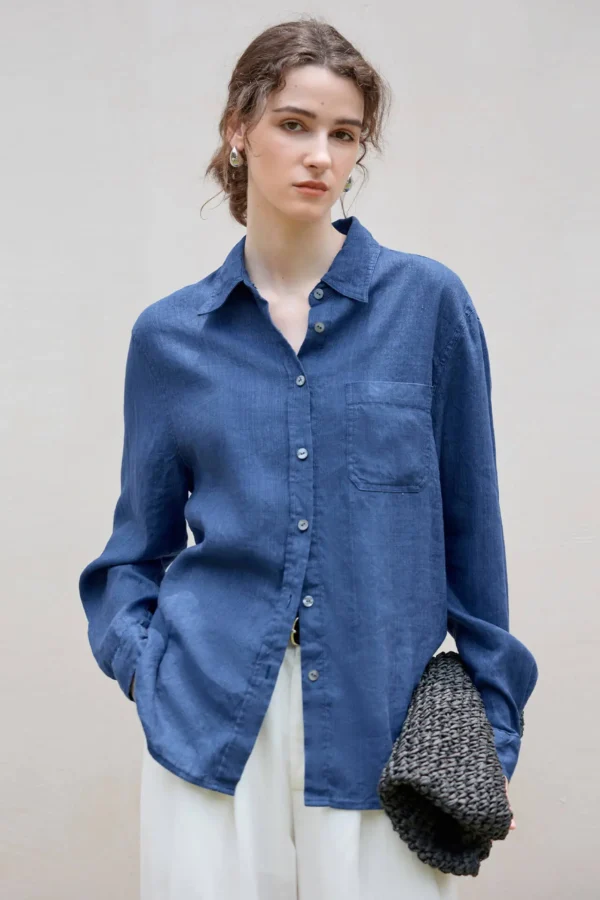 Minimalist Breathable Linen Lyocell Womens Long Sleeve Shirt