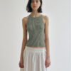 Minimalist Cotton Linen Ribbed Knit Womens Slim Fit Halter Vest