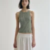 Minimalist Cotton Linen Ribbed Knit Womens Slim Fit Halter Vest
