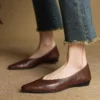 Minimalist Soft Sheepskin Womens Office Pointed Toe Low Wedge Shoes