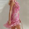 French Riviera Ruffled Floral Stretchy Polyester Womens Mini Dress