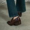 Timeless Washed Cowhide Womens Square Toe Block Heel Oxford Shoes