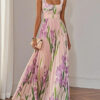 French Riviera Pleated Stretchy Floral Print Womens Maxi Dress