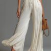 Minimalist Commuter Cream Pleated Wide Leg Womens Jumpsuit