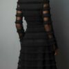 Timeless Sheer Fringed Stretchy Polyester Womens Slim Fit Midi Dress