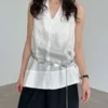 French Riviera Breathable Linen Lyocell Womens Halter V Neck Top