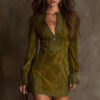 Boho Embroidered Lace Stretchy Polyester Womens Long Sleeve Mini Dress