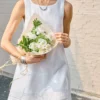 Minimalist Scalloped Edge Linen Blend Womens Sleeveless Midi Dress