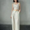Minimalist Sustainable Breathable Linen Womens Cropped V Neck Cami Top