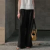 Minimalist Breathable Linen Lyocell Womens Wide Leg Trousers