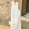 French Riviera Breathable Lyocell Lace Halter Frill Womens Maxi Dress