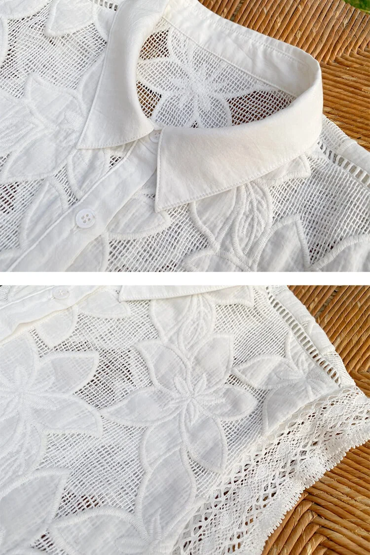 French Riviera Broderie Anglaise Cotton Womens Sleeveless Cropped Top