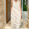 French Riviera Breathable Lyocell Lace Halter Frill Womens Maxi Dress