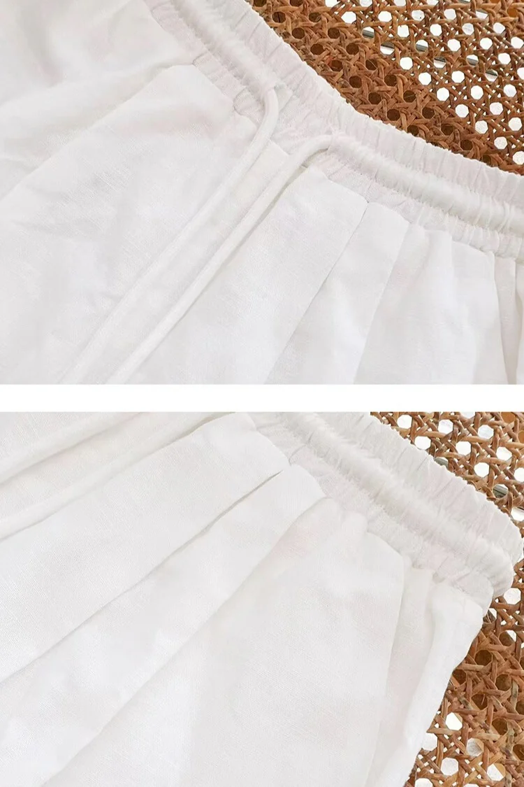 French Riviera Scalloped Broderie Anglaise Cotton Linen Womens Shorts