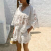 French Chic White Scalloped Lace Embroidered Womens Loose Shorts