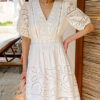 French Riviera Broderie Anglaise Scalloped Cotton Womens Mini Dress