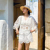 French Chic White Scalloped Lace Embroidered Womens Loose Shorts