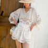 French Riviera Scalloped White Broderie Anglaise Womens Tops