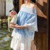 French Riviera Smocked Scalloped Lace Lyocell Womens Bardot Blouse