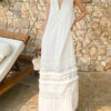 French Riviera Breathable Lyocell Lace Halter Frill Womens Maxi Dress