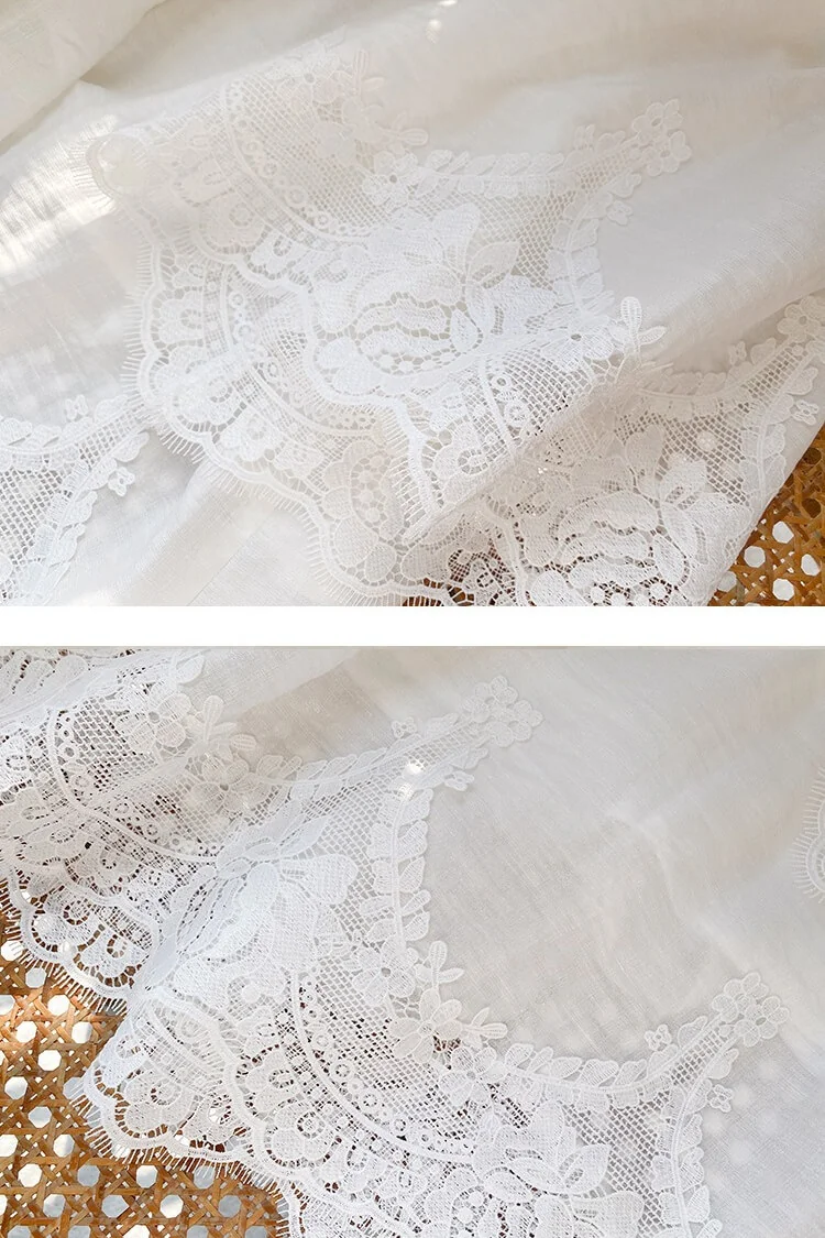 French Riviera Smocked Scalloped Lace Lyocell Womens Bardot Blouse