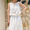 French Riviera Airy Cotton Broderie Anglaise Women Midi Skirt Set