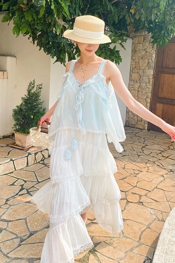 French Riviera Breathable Lyocell Scalloped Lace Trim Womens Cami Top