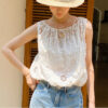 French Riviera Airy Cotton Broderie Anglaise Women Midi Skirt Set