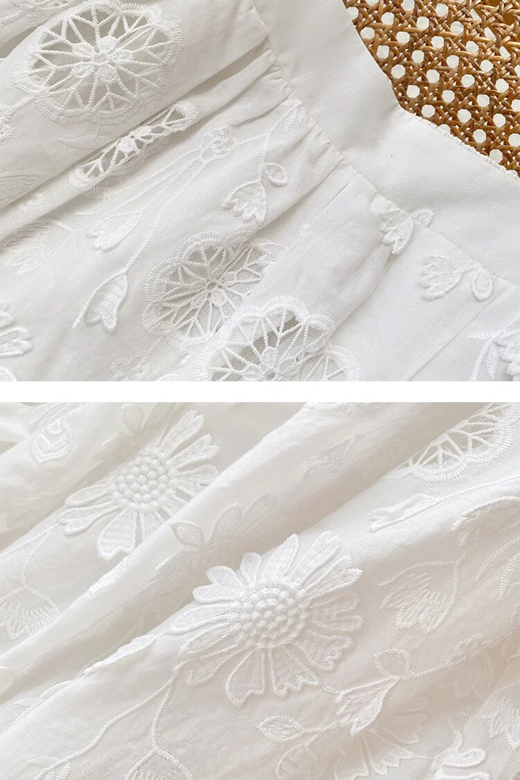 French Riviera Airy Cotton Broderie Anglaise Women Midi Skirt Set