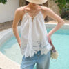 French Riviera Scalloped Broderie Anglaise Cotton Womens Cami Top