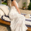 French Riviera Breathable Lyocell Lace Halter Frill Womens Maxi Dress